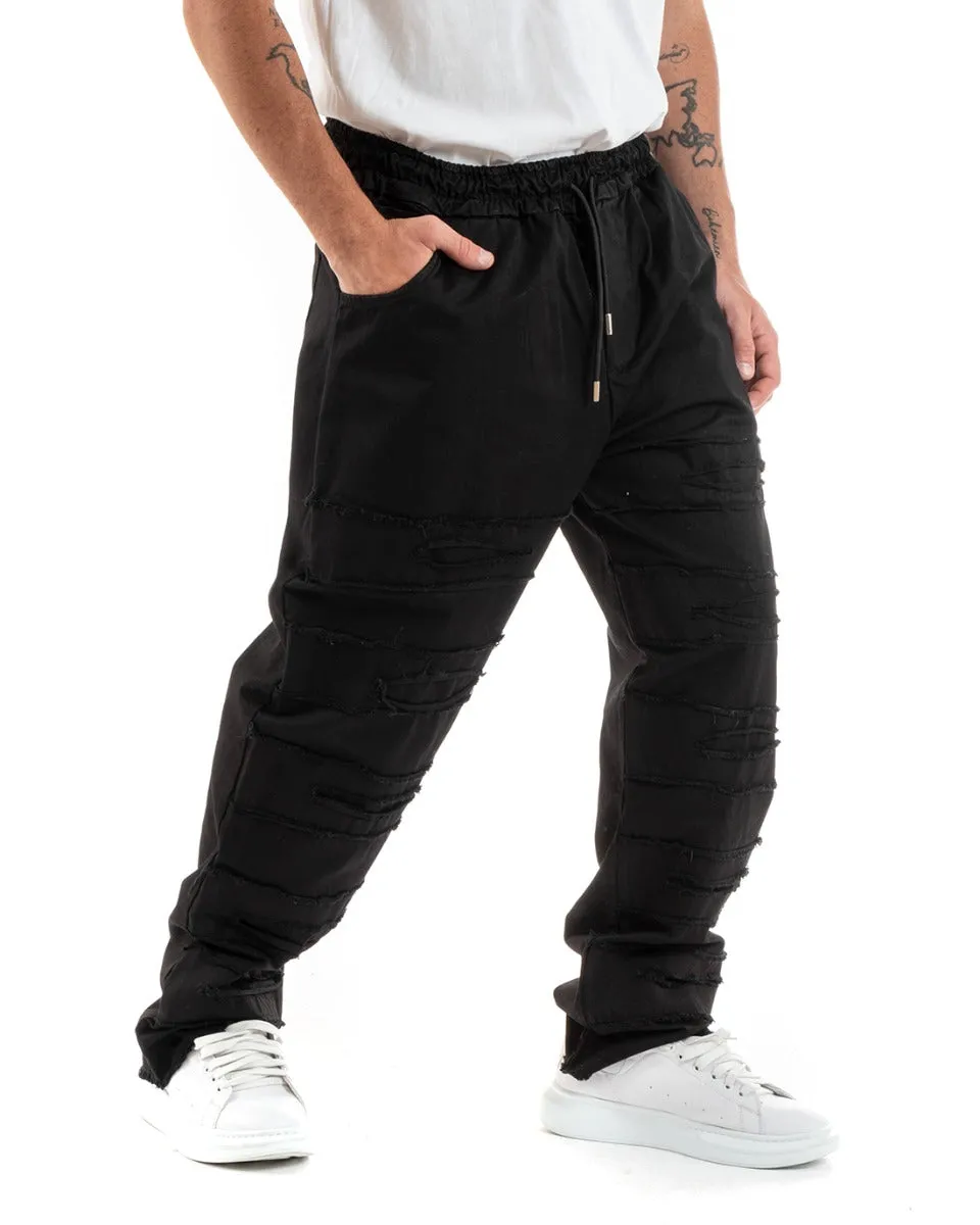 Pantaloni Uomo Pantalaccio Lungo Rotture Ripped Casual Nero GIOSAL-P5851A