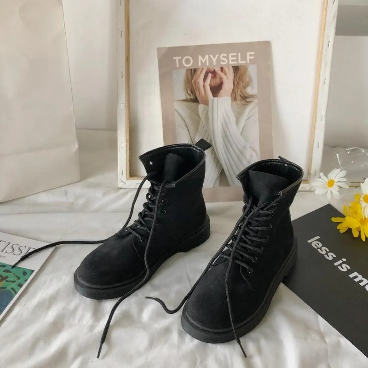 Primavera autunno 2022 stivali con plateau per donna moda retrò floccato alla caviglia equitazione equestre scarpe stringate con