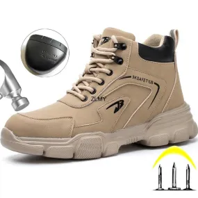 Stivali alti antinfortunistici da lavoro da uomo, antinfortunistici, antishock, con puntale in acciaio, scarpe da lavoro protett